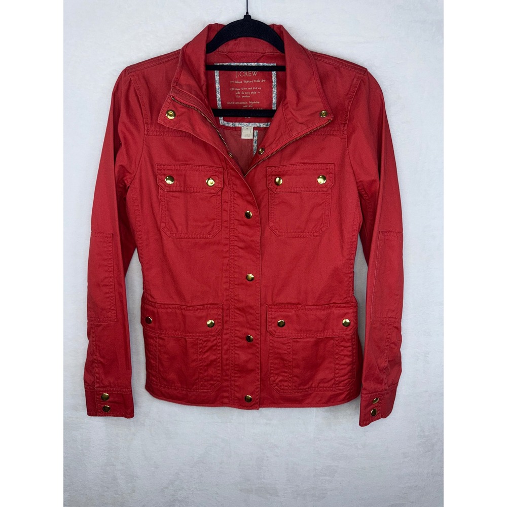 J. Crew Relaxed Boyfriend Field‎ Jacket Red Cotton Utility Coat  Womens XS